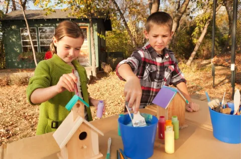Painting birdhouses