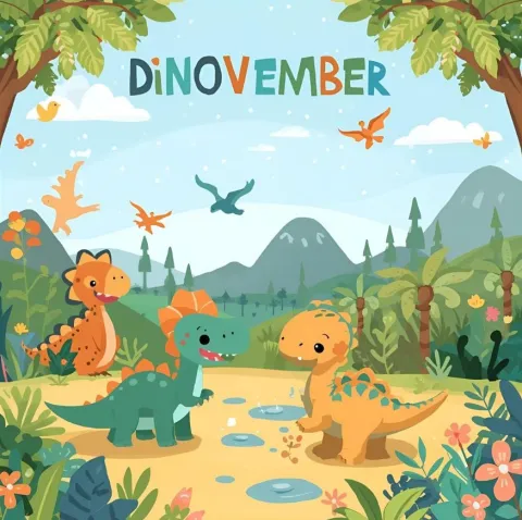 Dinosaurs around puddles 