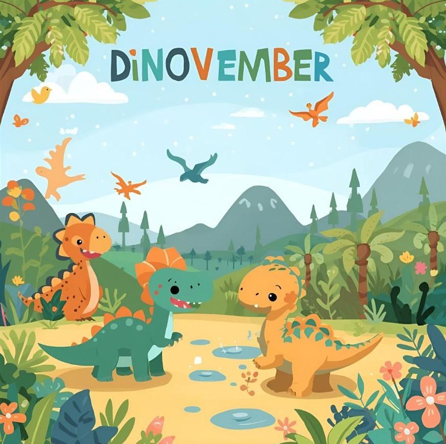 Dinosaurs around puddles 